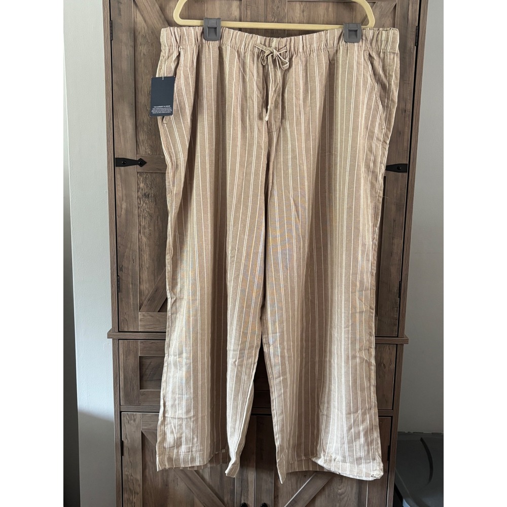 Gap Women XXL Tan White Striped Linen Blend Wide Leg Drawstring Pants NWT